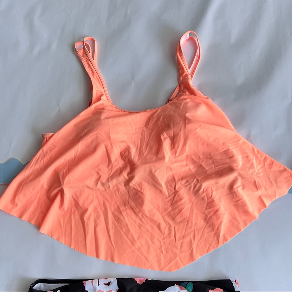 NWT!!! 2 Piece Floral and Neon Orange Tankini Bikini Set sz XXL/2XL - Picture 3 of 10